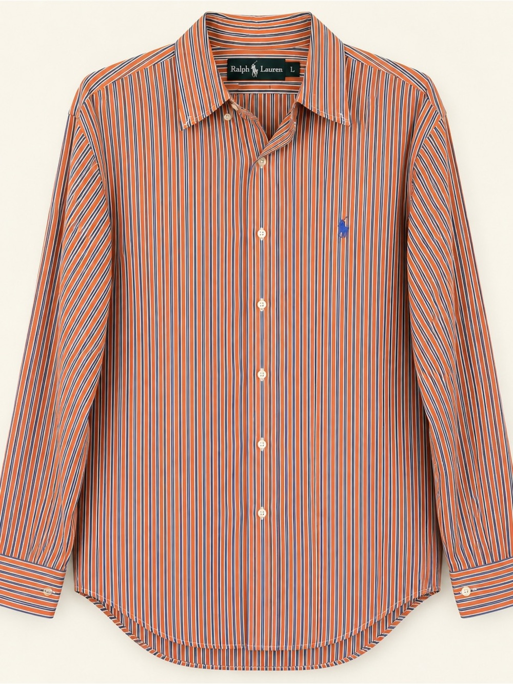 Ralph Lauren Orange and Blue Striped Long-Sleeve Dress Shirt